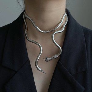 Bendable Silver Snake Necklace Choker Jewelry, Women - Slytherin Steam Punk Gift